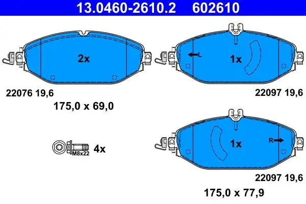 Jeu de 4 plaquettes de frein à disque ATE 13.0460-2610.2
