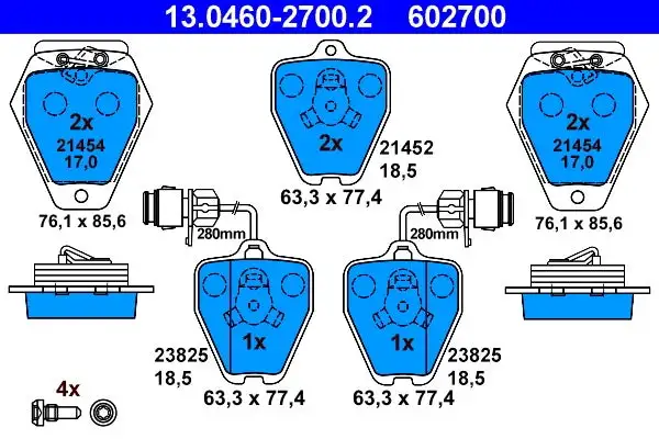 Jeu de 4 plaquettes de frein à disque ATE 13.0460-2700.2