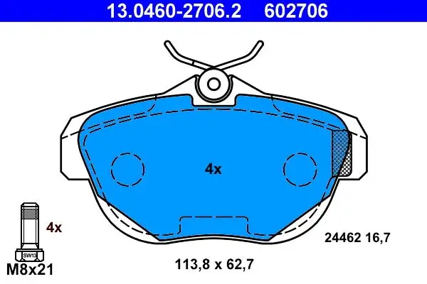 Jeu de 4 plaquettes de frein à disque ATE 13.0460-2706.2