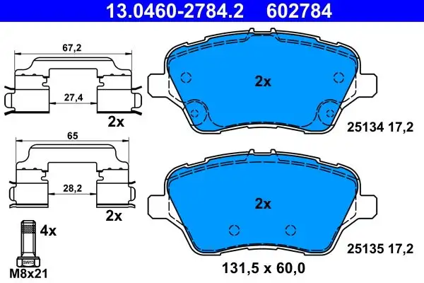 Jeu de 4 plaquettes de frein à disque ATE 13.0460-2784.2