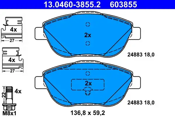 Jeu de 4 plaquettes de frein à disque ATE 13.0460-3855.2