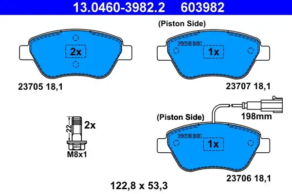 Jeu de 4 plaquettes de frein à disque ATE 13.0460-3982.2