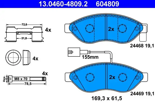 Jeu de 4 plaquettes de frein à disque ATE 13.0460-4809.2