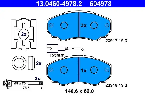 Jeu de 4 plaquettes de frein à disque ATE 13.0460-4978.2
