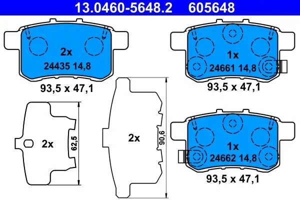 Jeu de 4 plaquettes de frein à disque ATE 13.0460-5648.2