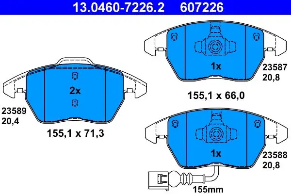 Jeu de 4 plaquettes de frein à disque ATE 13.0460-7226.2