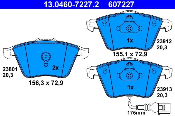 Jeu de 4 plaquettes de frein à disque ATE 13.0460-7227.2