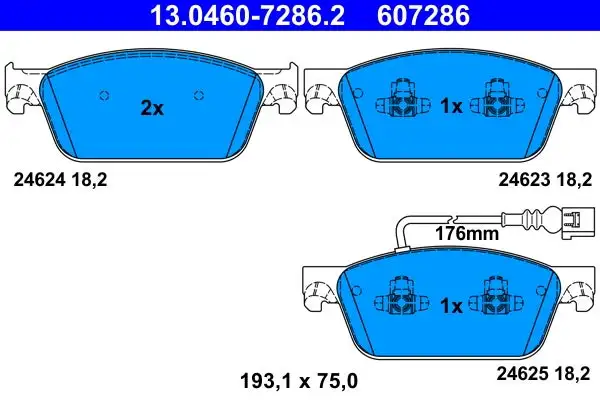 Jeu de 4 plaquettes de frein à disque ATE 13.0460-7286.2