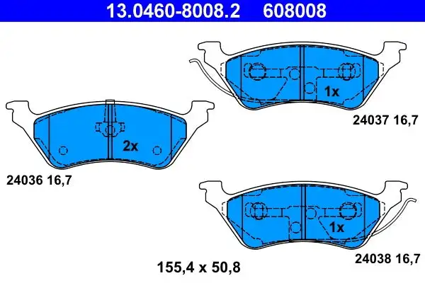 Jeu de 4 plaquettes de frein à disque ATE 13.0460-8008.2