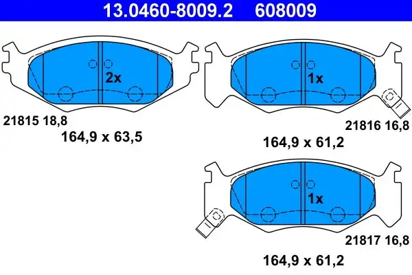 Jeu de 4 plaquettes de frein à disque ATE 13.0460-8009.2