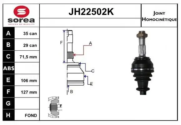 Jeu de joints, arbre de transmission SNRA JH22502K