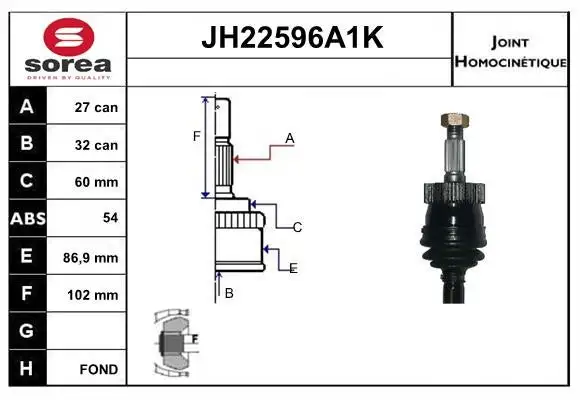 Jeu de joints, arbre de transmission SNRA JH22596A1K